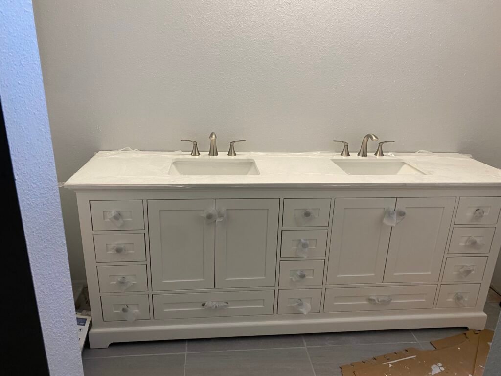 Bathroom remodel with new double sink vanity. Rancho Bernardo Poway Scripps Ranch Rancho Santa Fe Fairbanks Ranch